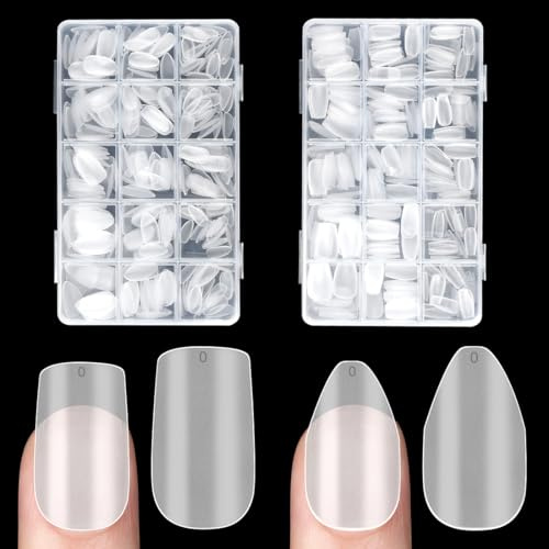 YBCCBY Capsule Americaine Ongle Court, 300PCS Capsules Ongles Amande Moyen 300PCS Capsule Americaine Ongle Ballerine Cercueil Ultra Court Capsules Ongles 15 Tailles Pour DIY Nail Art