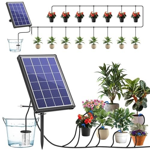 Biling Solar Drip Irrigation System Kits, 15M 3.5W 400 ml/min Solar Automatic Watering System for Plant, Multi-Modes Self Watering System for Plants Drip Feeders Plants Garden, Greenhouse, Terrace
