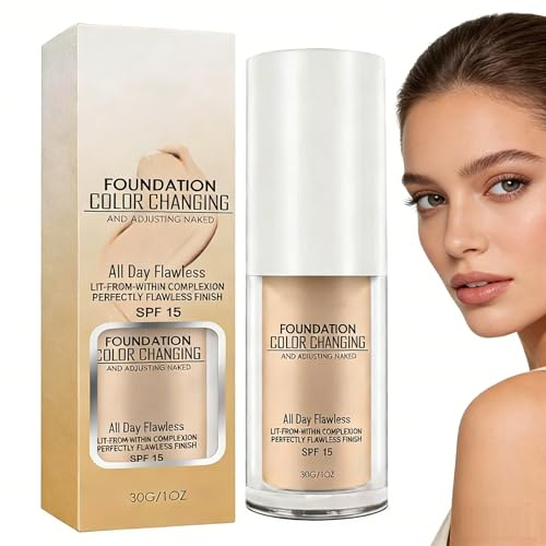 Farbwechselnde Foundation, Foundation Color Changing für alternde Haut 30 mL, farbwechselnde foundation für reife haut, Nude Concealer, Universal Shade für alle Hauttypen, SPF15 (1PCS)