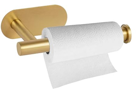 Gold Brushed Brass Toilet Roll Holder, Wall Mounted Toilet Roll Stand, No Drilling Holes Suction Toilet Roll Holder, Roller Frame Support for Tissue Placement(Gold)