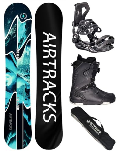 Airtracks Snowboard-Set Herren Snowboard Wide Distance Freestyle Freeride 155 - Snowboard Bindung Master - Softboots Strong ATOP 42 - SB Bag