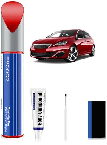 EVH Rouge Elixir Kit de retouche peinture automobile avec effaceur de rayures pour Peugeot, Réparation des rayures pour voiture, Solution rapide et facile pour la réparation