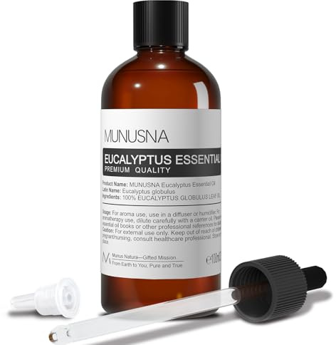 Aceites Esencial Eucalipto 100ML, MUNUSNA Aceites Esenciales para Humidificador Difusor Naturales Puros, Aceite de Eucalipto para Mejorar Congestión Nasal, Eucalyptus Oil