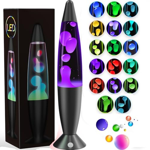 AONESY Lámpara de lava infantil, lámpara de lava con 17 cambios de color y mando a distancia, lámpara LED de lava para adultos y niños, lámpara retro para gestión del estrés y relajación, 34 cm, Negro