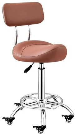 FXLUHAY Taburete Tipo Silla de Montar, Altura Ajustable de 50 a 70 cm, Giratorio, con Ruedas con Bloqueo, reposapiés y Respaldo.
