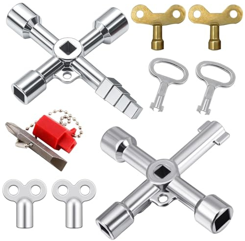 PANYI 8 Clé Radiateur Purge Radiator Key Comprenant Clés en Croix à Quatre Voies Clé Carrée Clés pour Robinet pour Radiateur Triangle et Clé Universelle pour Compteurs éLectriques et Ascenseurs