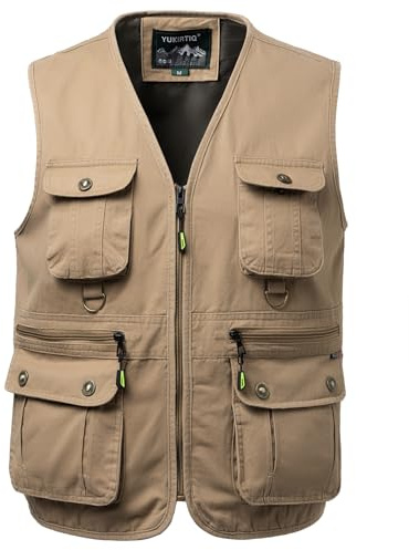 Yukirtiq Gilet de Pêche pour Homme Gilet Multipoches de Chasse Reporter Ete Veste Sans Manches de Peche
