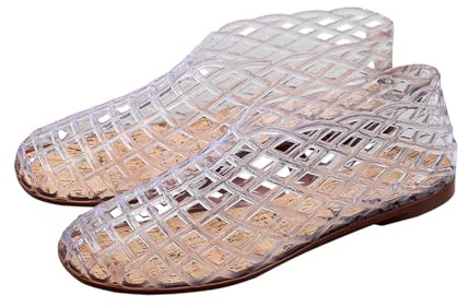 Bailarina de ballet de malla de gelatina para mujer, sandalias transparentes huecas para adultos, zapatos de ballet de playa de tacón bajo, cómodos zapatos de gelatina sin cordones para verano