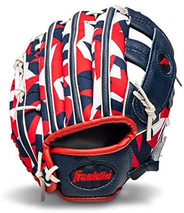 Franklin Sports Kids Baseball + Tball Glove - RTP Youth Baseball Glove - Boys + Girls Teeball, Youth Baseball Glove - Navy/Red - 9.5 Right Hand Throw