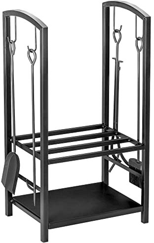 Outsunny Porte bûches - Range bûches Serviteur de cheminée - Multi Accessoires 2 étagères 40L x 30l x 75H cm métal Noir