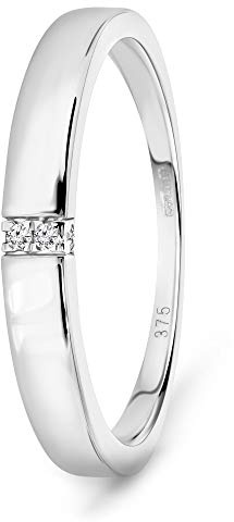 MIORE Anillo Mujer en Oro Blanco 9K 375 con Diamantes Naturales Anillo Solitario de Compromiso Clásico Joyería Elegante y Atemporal presentada en Estuche de Joyería Regalo para Mujer