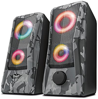 Trust Gaming GXT 606 Javv Casse PC da Gaming 2.0, 12 W, Casse RGB, Alimentazione USB, Jack AUX 3.5 mm, Set di Altoparlanti da Gioco per Computer, Portatile - Grigio Mimetico