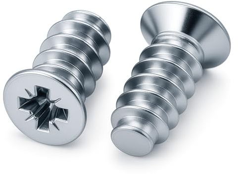 HEXATON Tornillos Euro para Muebles - 6 x 20 mm - 100 Piezas - Cabeza Plana Pozidriv - Rosca Completa - Acero Galvanizado Blanco