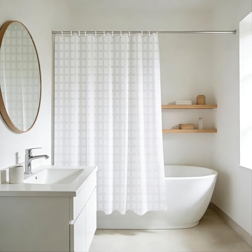 YISURE Cortina de Ducha de Longitud Corta Jacquard Blanca de 180 x 150 cm, Cortina de Ducha de poliéster para baño y hogar