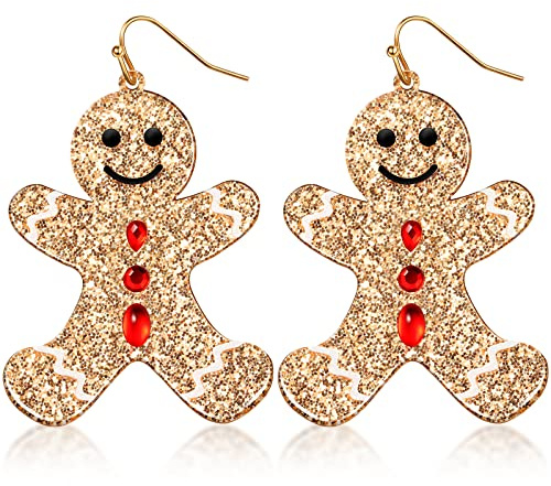 Boucles d'Oreilles Pendantes de Noël Boucles d'Oreilles à Breloque de Noël Boucles d'Oreilles Scintillantes avec Boutons en Strass Bijoux de Fête pour Femme (Bonhomme en Pain d'Épice)