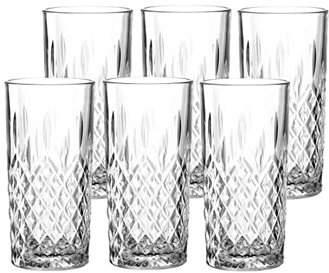 Leonardo Limited Edition Longdrinkgläser, 6er Set, spülmaschinenfeste Wasser-Gläser, geradlinige Glas-Becher, Getränke-Set mit Karo-Muster, Saft-Gläser, groß, 340 ml, 066758