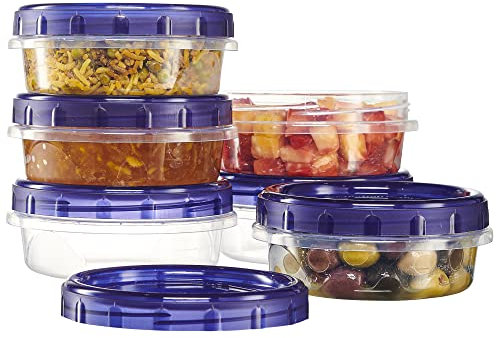 PLASTICPRO 6 Pack Twist Cap Food Storage Containers with Blue Screw on Lid- 8 oz Reusable Meal Prep Containers - Freezer and Microwave Safe Blue Plastic Food Storage