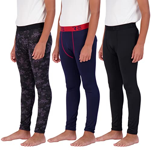 Real Essentials 3 Pack: Youth Boys Compression Pants Leggings Tights Baselayer Cold Gear Sports Football Basketball, Set 6, X-Small