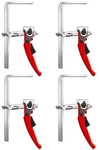 QWORK Ratschen-Tischklemme, 4 Stück, Schnellspanner-Klemme, mit 16 cm Kapazität und 6,1 cm Halstiefe zum Schleifen, Schneiden