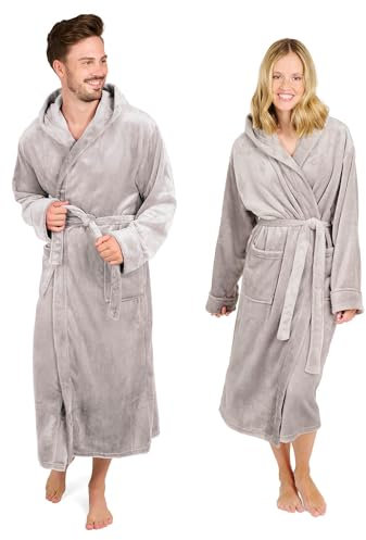 Blumtal Bademantel Damen & Herren M - OEKO-TEX zert. Morgenmantel, extra saugstark, weich, Grau