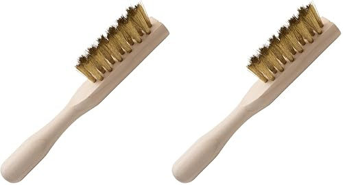 Spazzola per la pulizia della pelle scamosciata - per la pulizia di scarpe, abbigliamento, borse in pelle scamosciata e nabuk - Filo in ottone con manico in legno (Confezione da 2)