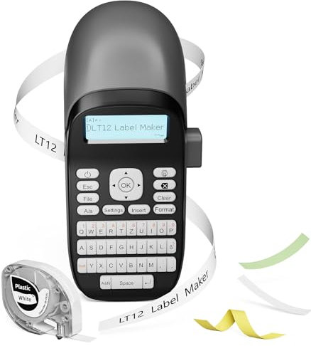 Phomemo LT12 Beschriftungsgerät Handgerät Bluetooth Etikettendrucker Tragbarer Etikettiergerät Mit QWERTZ Deutsche Tastatur & Einfache Textbearbeitung, Ideal fürs Büro oder zu Hause - Grau
