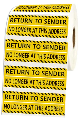500 Pcs Return to Sender NO Longer at This Address Stickers,3X1 Inch Adhesive Label Stickers for Small Business Envelop Box Cartons Shipping Sticker