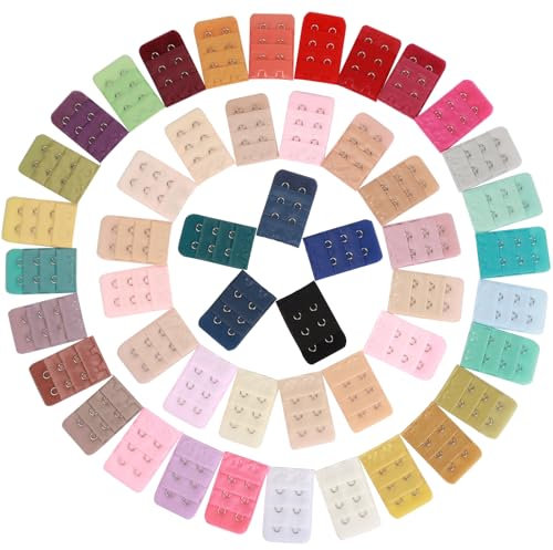 GOTDYBST 50PCS 5.1×3.3cm Women's Bra Extenders 2 Hook UK, 50 Colours Bra Extender, Bra Strap Extender 2 Hook 3 Row, Soft Comfortable Bra Extensions for Pregnancy Breastfeeding, Weight Gain