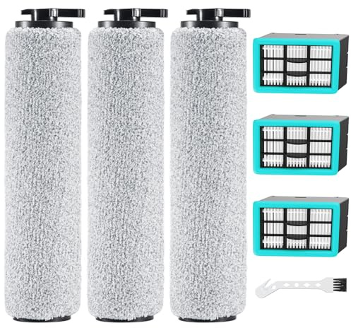 6-pack 3831 Vacuum Cleaner Brush Roll+ Filter Replacement Parts for Bissell Crosswave HF2/3845N/3831 Floor Scrubber, 3 Brush Rolls+3 Filters