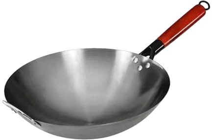 SiaBiced Padella Wok Wok a Fondo Tondo Wok per Cottura Generale con Manico in Legno Cucina a Gas a Induzione Cottura Wok Cinese Padella Antiaderente, 36 Cm