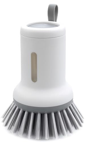 Cepillo Dispensador de Jabón Rellenable para Fregar Platos - Limpieza de Ollas, Sartenes, Fregaderos con Palma - Blanco
