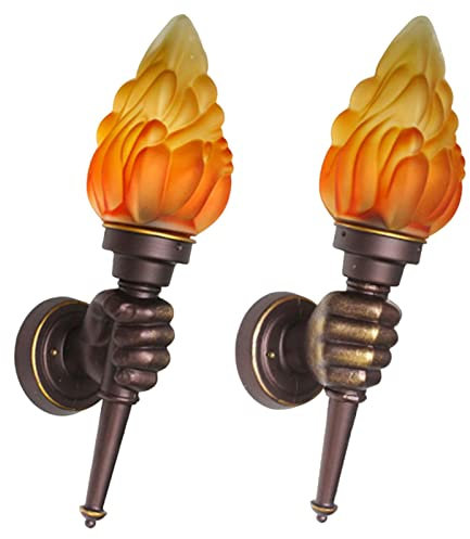 Rustic Industrial Wall Sconce with Flame Glass Shade and Antique Brown Aluminum Bracket Unique Design Wall Torch Lights