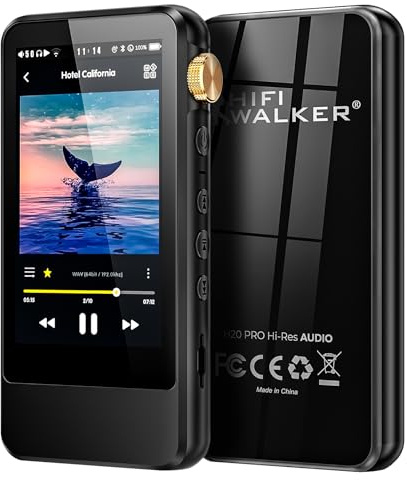 HIFI WALKER H20 Pro Hi-Res MP3 Player with Bluetooth, Dual DAC, 3.2 Touch Screen, DSD256/32bit 192kHz, aptX/LDAC, 3.5mm & 4.4mm Output, Portable Digital Audio Player with 128GB SD Card