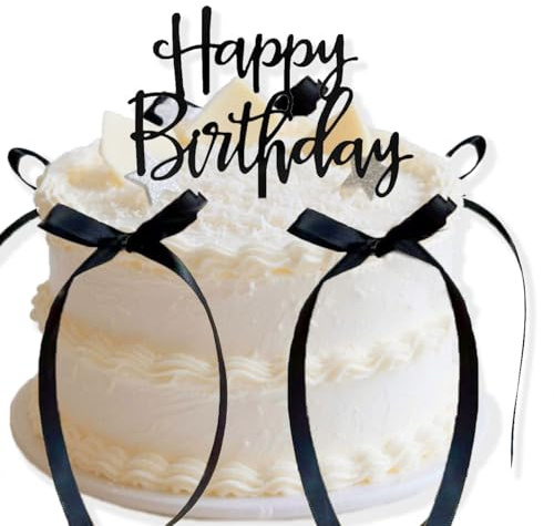 7 unidades de decoración para tartas de cumpleaños, color negro, con 6 lazos negros, decoración para tartas, decoración de cumpleaños