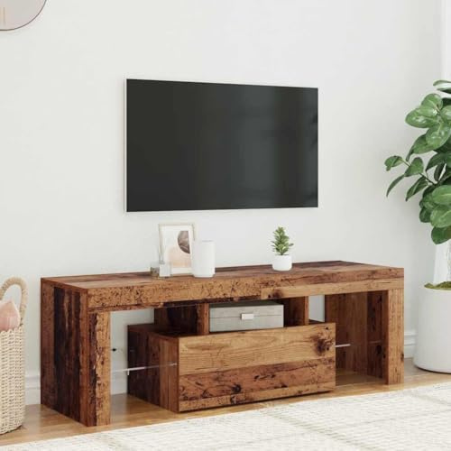 ROMHZKS TV-Schrank mit LED Altholz-Optik tv kommode tv Regal Konsolentisch mit Schubladen Fernseher Tisch 120x36,5x40 cm Holzwerkstoff