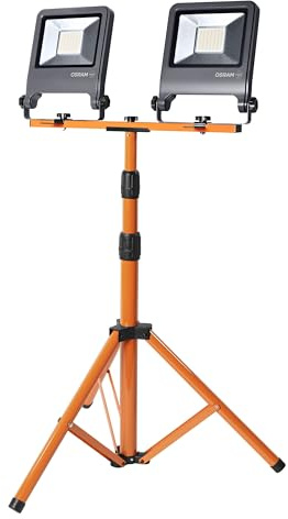 OSRAM Faro da lavoro LED con treppiede, 2x50W, 9000lm, 4000K bianco freddo, altezza regolabile fino a 1,8m, IP65