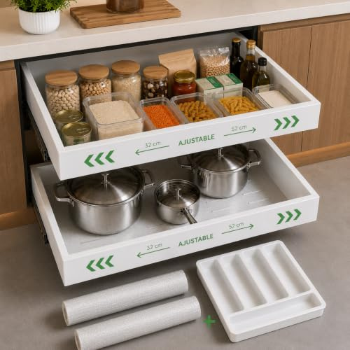 GASTROTOMI Set de 2 Cajones Extraibles para Cocina 31-52cm, Fondo 42 cm