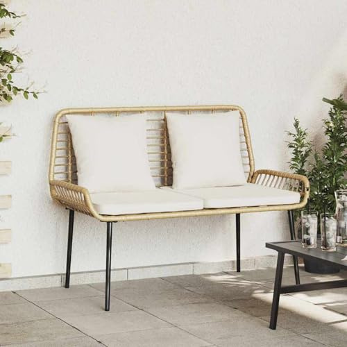 Mengtu Garden Bench, Brown and Cream Poly Rattan Outdoor Seating Set with Removable Cushions, 109 x 63 x 83 cm, Powder-Coated Steel Frame for Group Garden Gatherings and Leisure Activities