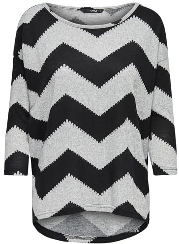 ONLY Elcos 4/5 Aop Top Jrs Noos Maglia a maniche lunghe Donna, Multicolore (Light Grey Melange/Black Zig Zag), 36