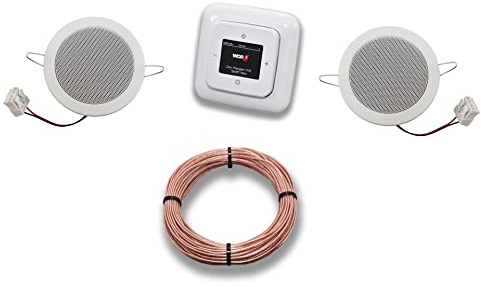 Busch-Jaeger DAB+ (DAB plus) Unterputz Unterputzradio 8215 U – 101 (8215U-101) alpinweiß Komplett-Set Reflex SI + 2 x Deckenlautsprecher / Einbaulautsprecher + 20 Meter Lautsprecherkabel 2x0,75 mm²