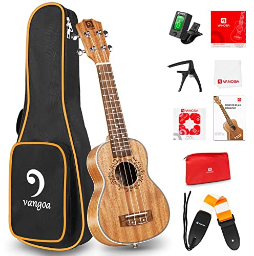 Vangoa Soprano Ukelele Caoba 21 Pulgada Acústico Hawaiian Ukulele Kit para Principiantes, Estudiante, Intermedio