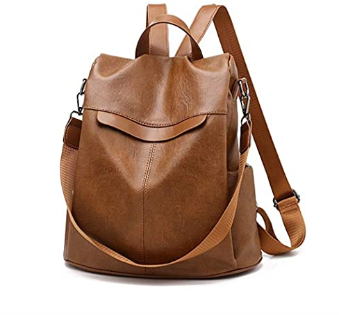 Wishliker Damen Rucksack Anti Diebstahl wasserdichte Leder Multifunktions Schultaschen,Braun
