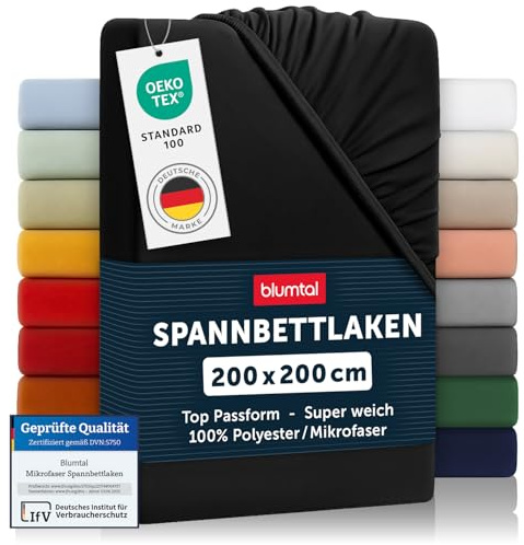 Blumtal® Spannbettlaken 200x200 cm 2er Set aus Microfaser - Oekotex zertifiziertes Bettlaken 200x200 cm - Spannbetttuch 200x200 cm/Leintuch 200x200 cm - Bettbezug 200x200 - Leintuch - Laken - Schwarz