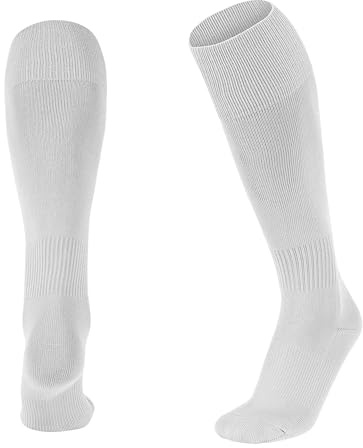 ShopMCR Unisex Football, Rugby, Hockey Sports Knee High Long Socks, Kids, Adults, juniors Knee High Football Socks Outdoor game Soccer Socks (12-3, White)