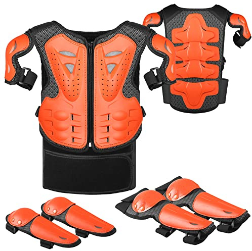 Armatura Moto per Bambini,JUSTDOLIFE 5 Pezzi Set di Armatura da Moto Protezione di Motocross per Bambini Ginocchiere Traspiranti Gomito Pettorina per Tutti I Terreni Ciclismo Sci Pattinaggio