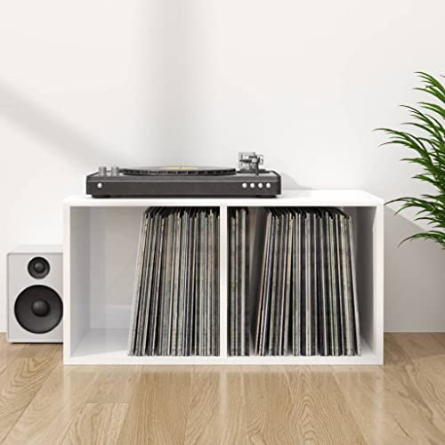 Gabinetes y estantes de almacenamiento de medios - Armarios y almacenamiento - Caja de almacenamiento de vinilo de alto brillo blanco 71 x 34 x 36 cm aglomerado