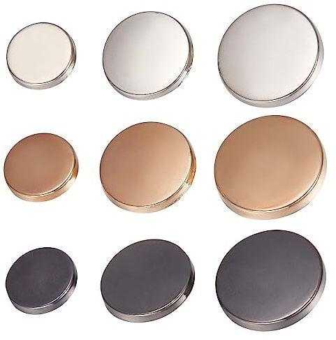 GORGECRAFT Lot de 54 boutons plats en métal argenté 3 couleurs en alliage doré pour costume femme boutons ronds en laine pour veste homme chemise pantalon boutons ronds pour travaux manuels