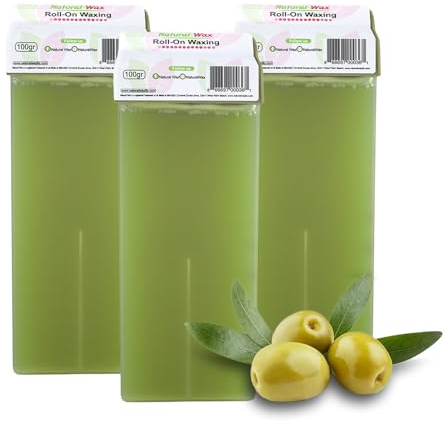 NATURAL-WAX NATURAL DEPILATORY WAX Hair Removal Wax, Waxing Cartridge 100% Organic Olive Wax Roller - Does Not Leave Residues - Pack of 3