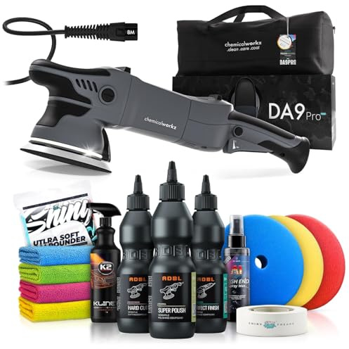 Poliermaschinen Set: chemicalworkz DA9 Pro Max Exzenter Poliermaschine + ADBL Politur Set + Royal Pads Premium Polierpads + Dr. Wack Lackversiegelung + Zubehör | 14-teilig