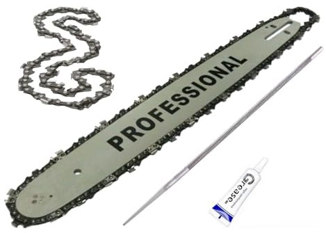 Lama e Barra Per Motosega da 45 cm 18 Pollici 72 Maglie Ricambio 2 Catene in Omaggio Per Motoseghe Scoppio 45cc 52cc 58cc Set Ricambio Motosega Barra Guida + 1 Tubetto di Grasso Lubrificante